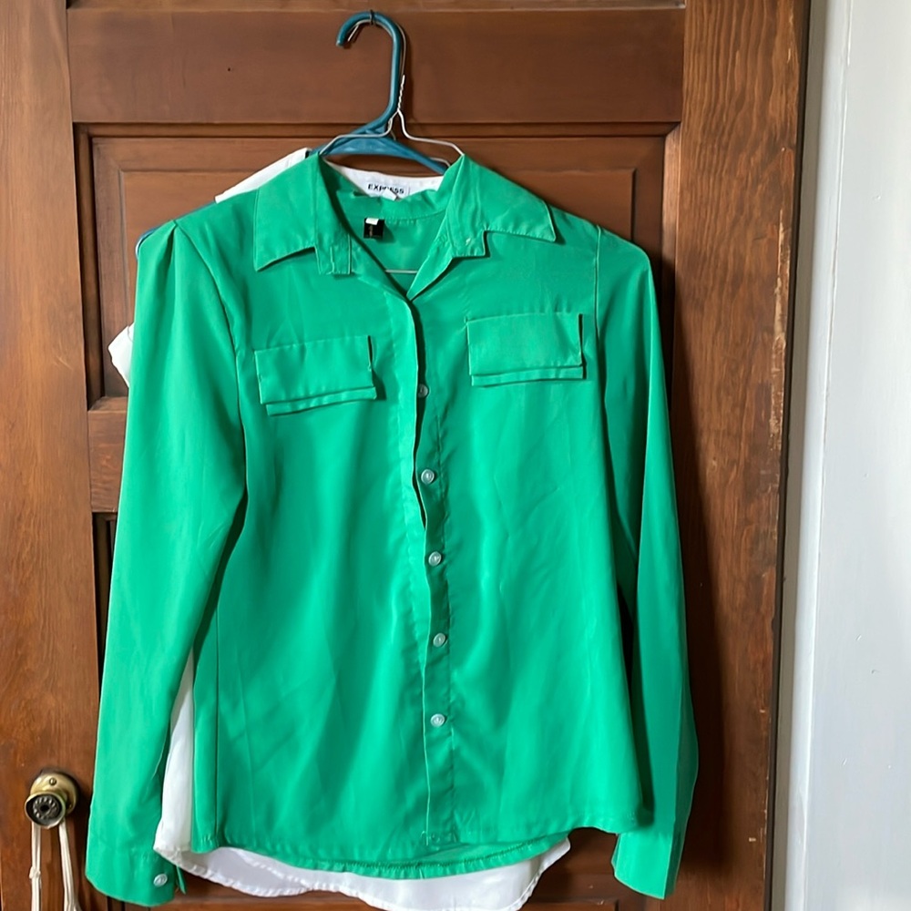 Women’s small, sheer green button down.